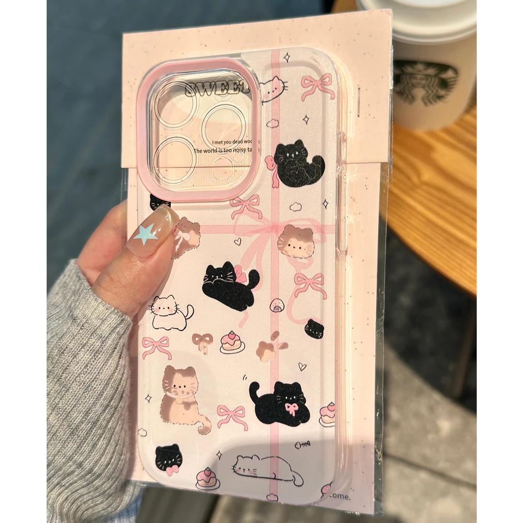 欧克里里小黑猫粉结透明适用iphone15趣味手机壳华为vivo小米oppo