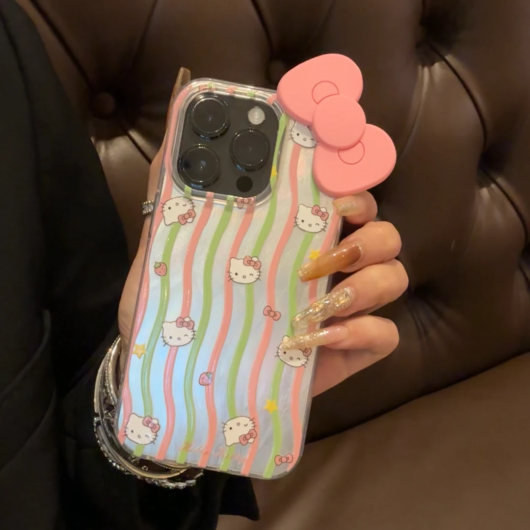 欧克里里绿粉波浪凯蒂适用蝴蝶结羽纱手机壳苹果vivo华为oppo小米