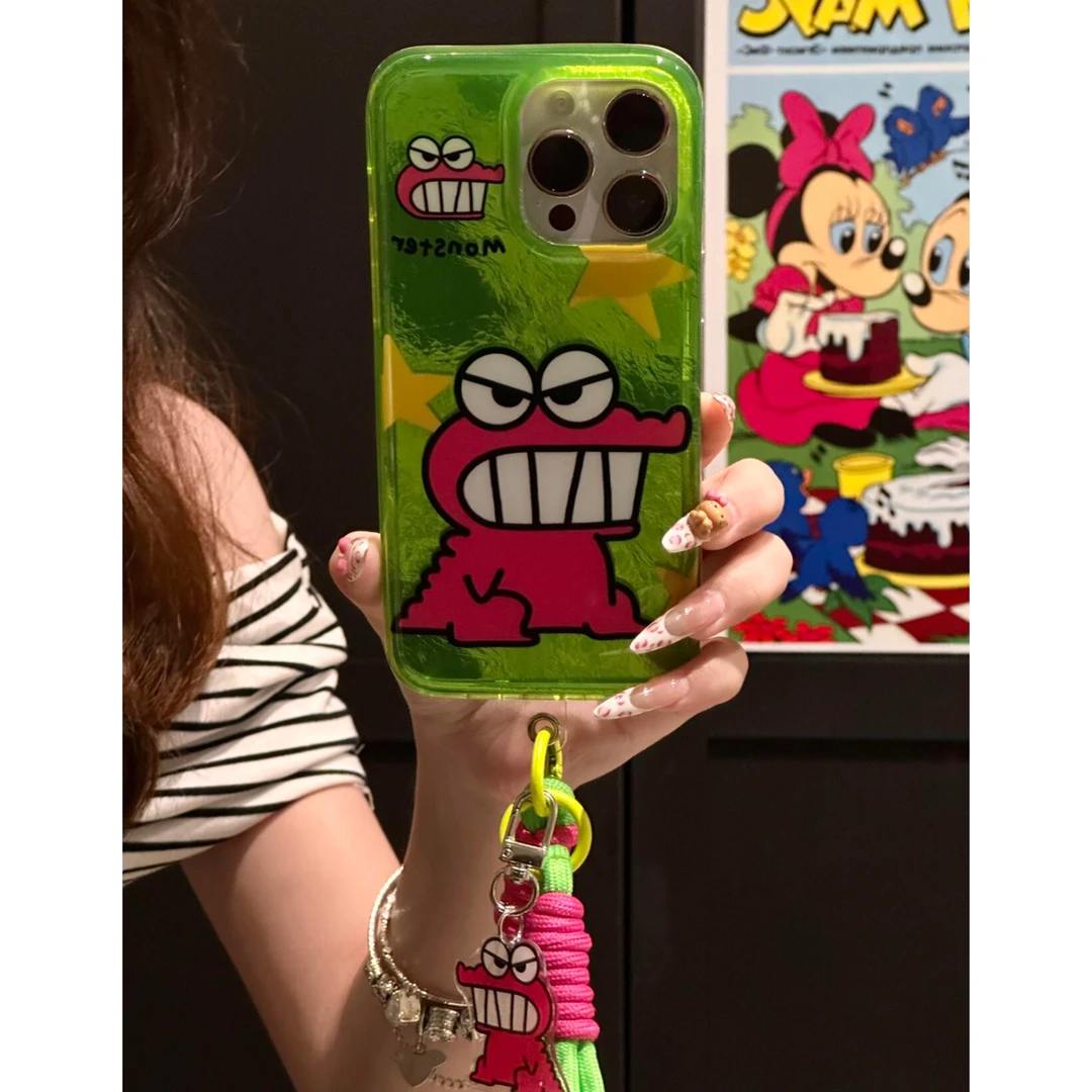 欧克里里粉呲牙鳄鱼适用苹果16/15/14/13promax漩涡手机壳华为p60