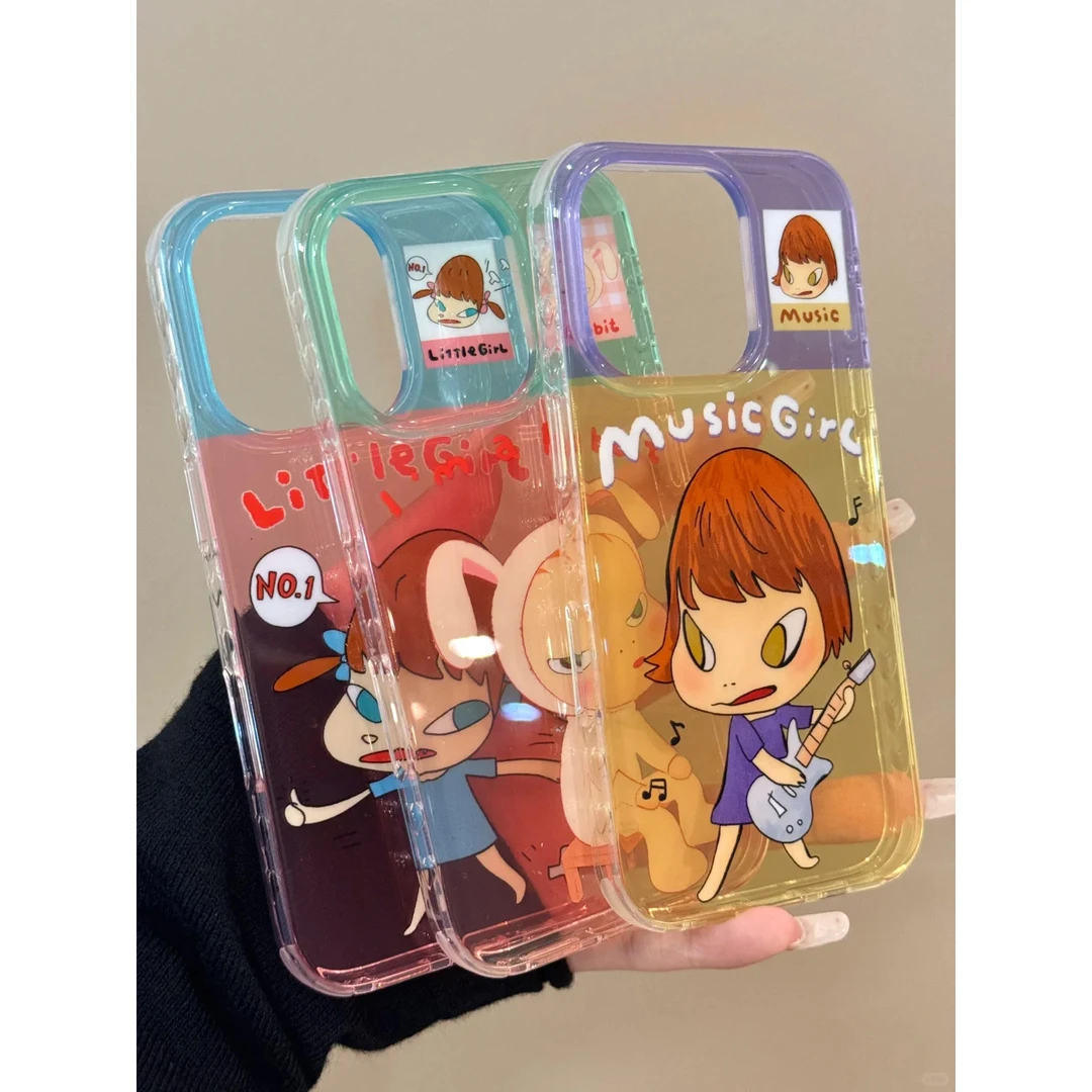 欧克里里拼色奈良美智适用iPhone16手机壳苹果15/14透明13/12/11