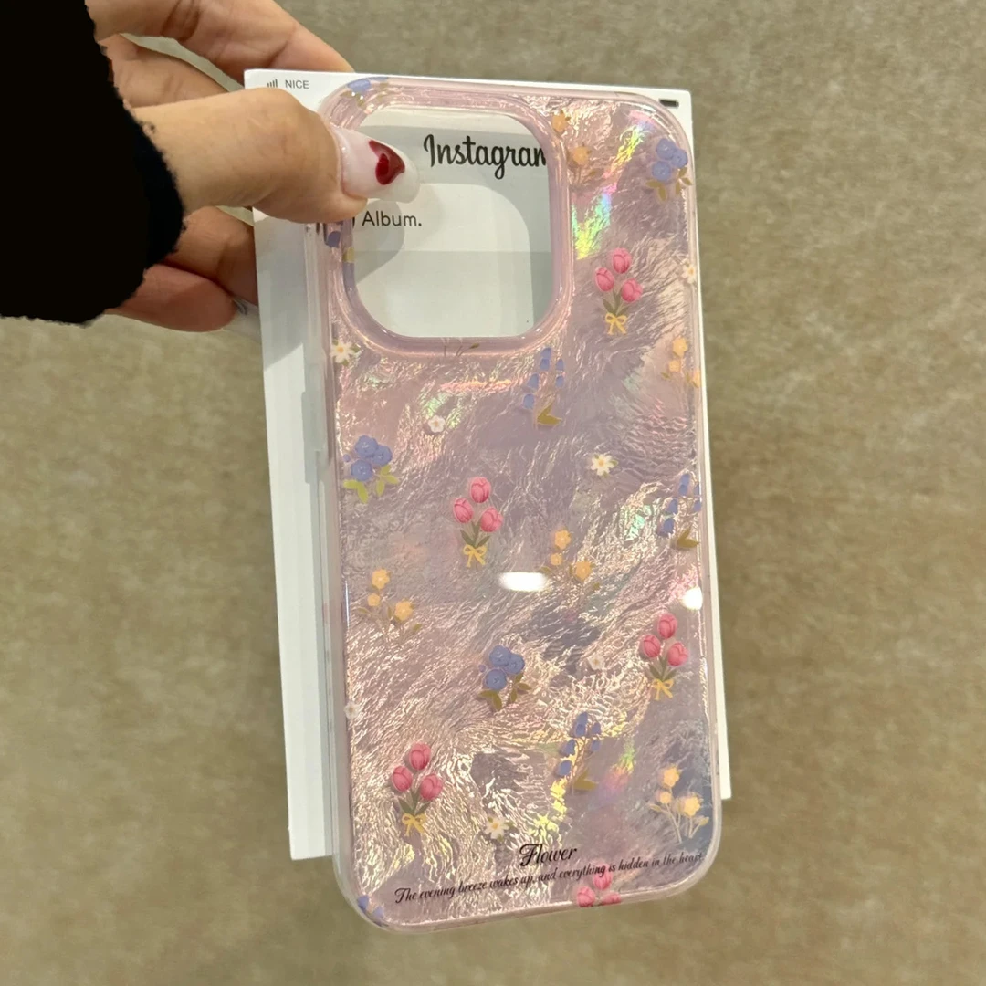 欧克里里郁金香小碎花适用苹果16手机壳iphone15/14漩涡13/12/11
