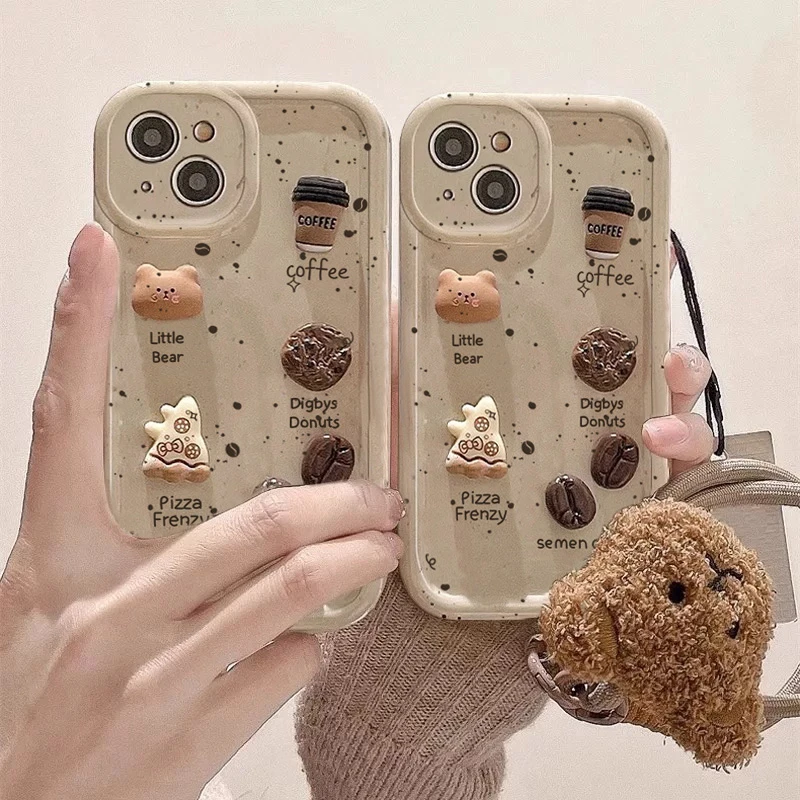 欧克里里立体咖啡熊公仔适用苹果16/15机壳华为p70软oppo小米14