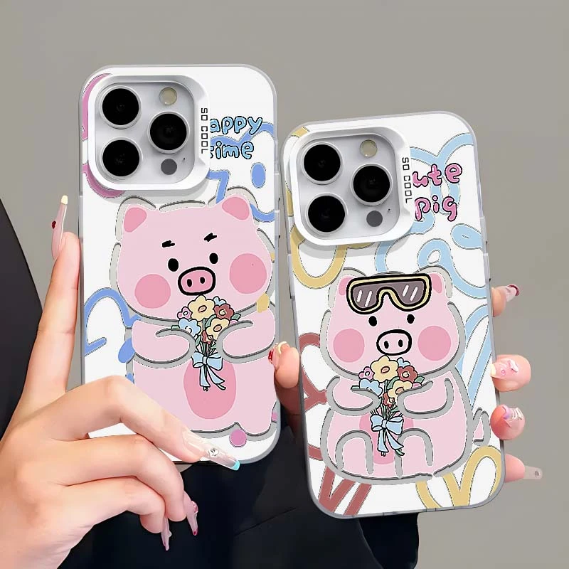 ins捧花粉猪猪iphone15/14/13元气壳12/11手机壳vivo华为oppo小米