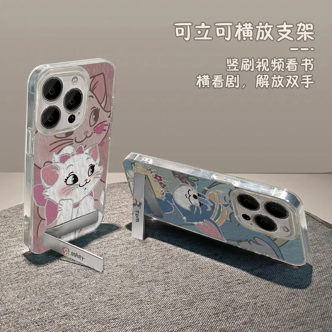 欧克里里情侣款汤姆猫羽纱苹果15金属支架手机壳华为vivo小米oppo