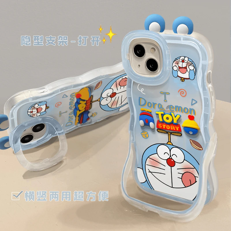 欧克里里开心叮当猫立体耳朵适用苹果16板凳手机壳华为vivo小米15