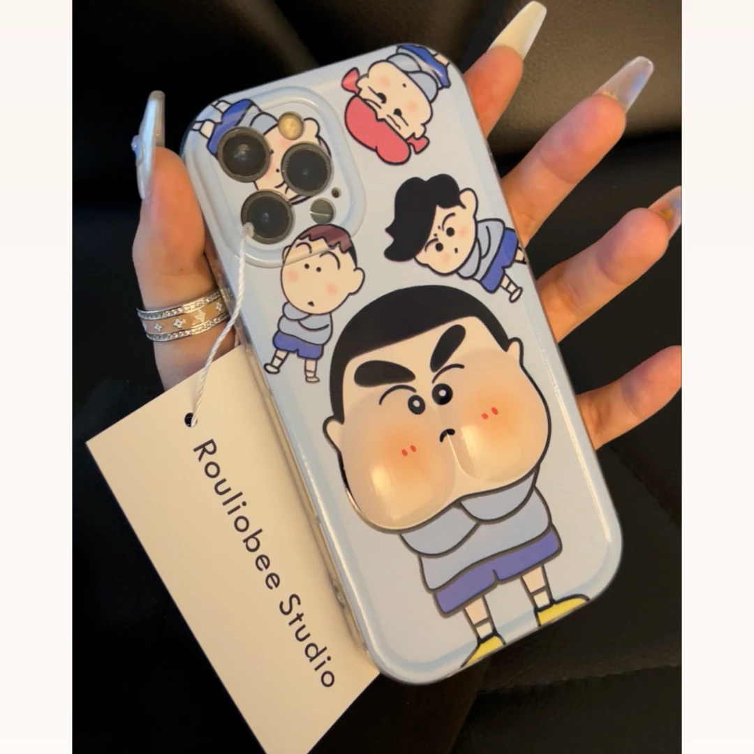 捏捏脸蛋小新适用苹果15/14promax手机壳iPhone13防摔12全包11软x