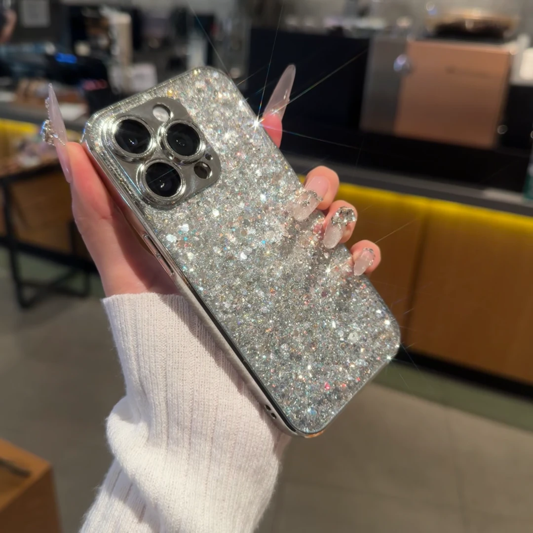 欧克里里高颜值闪粉苹果16电镀壳适用iphone15/14手机壳13/12/11