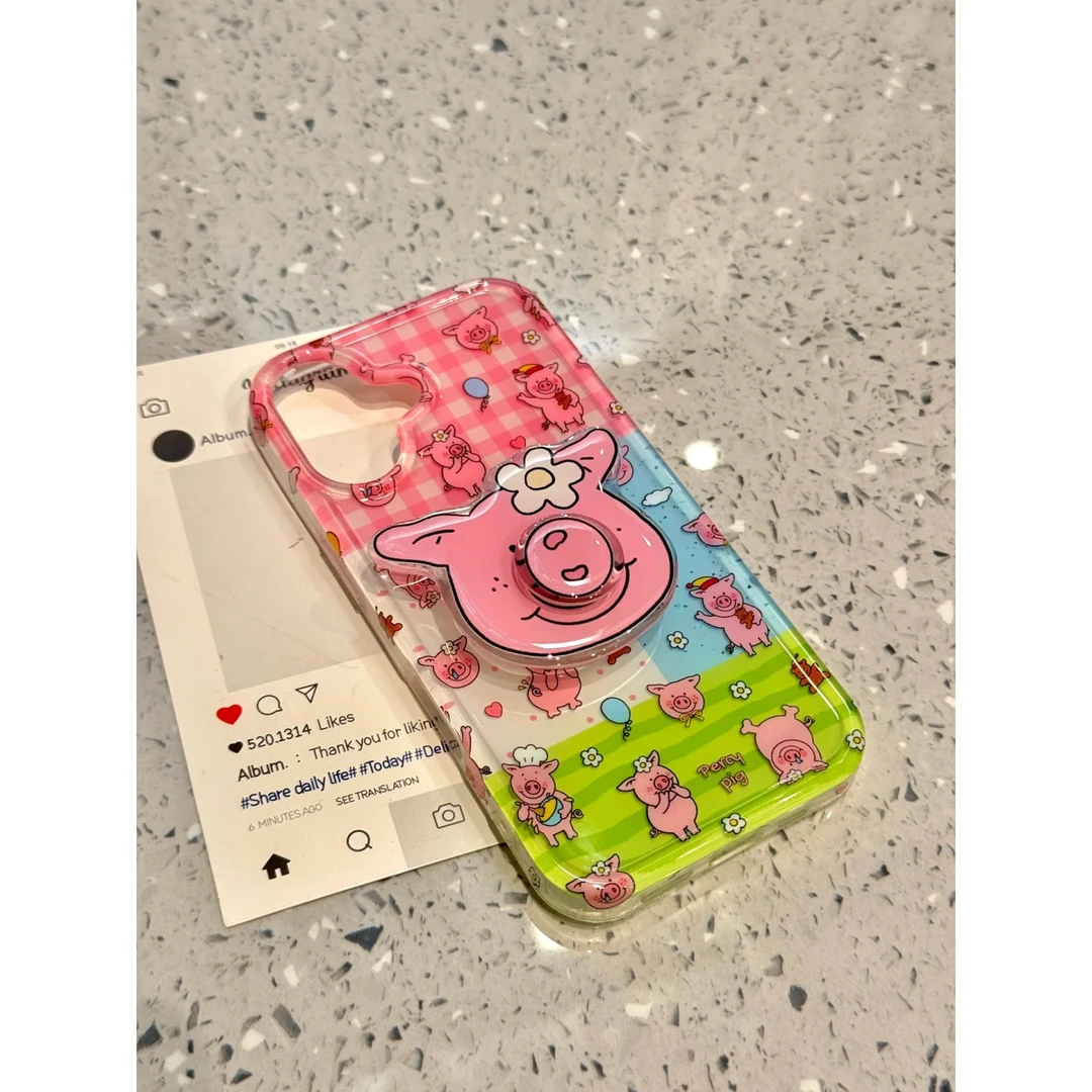 欧克里里拼图草原玛莎猪适用支架苹果16手机壳华为vivo小米14高透