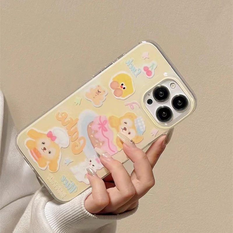欧克里里奶黄达菲熊苹果14手机壳iphone13半包软12promax/11防摔