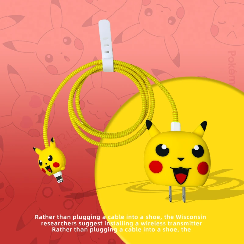 欧克里里比卡丘适用苹果13/14/15充电器保护套缠绕绳20w快充头壳