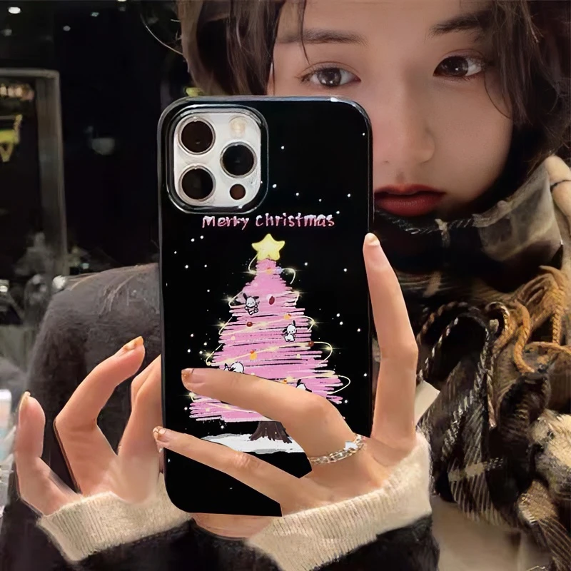 欧克里里圣诞树适用苹果15手机壳iphone13/14promax大孔亮黑11/12
