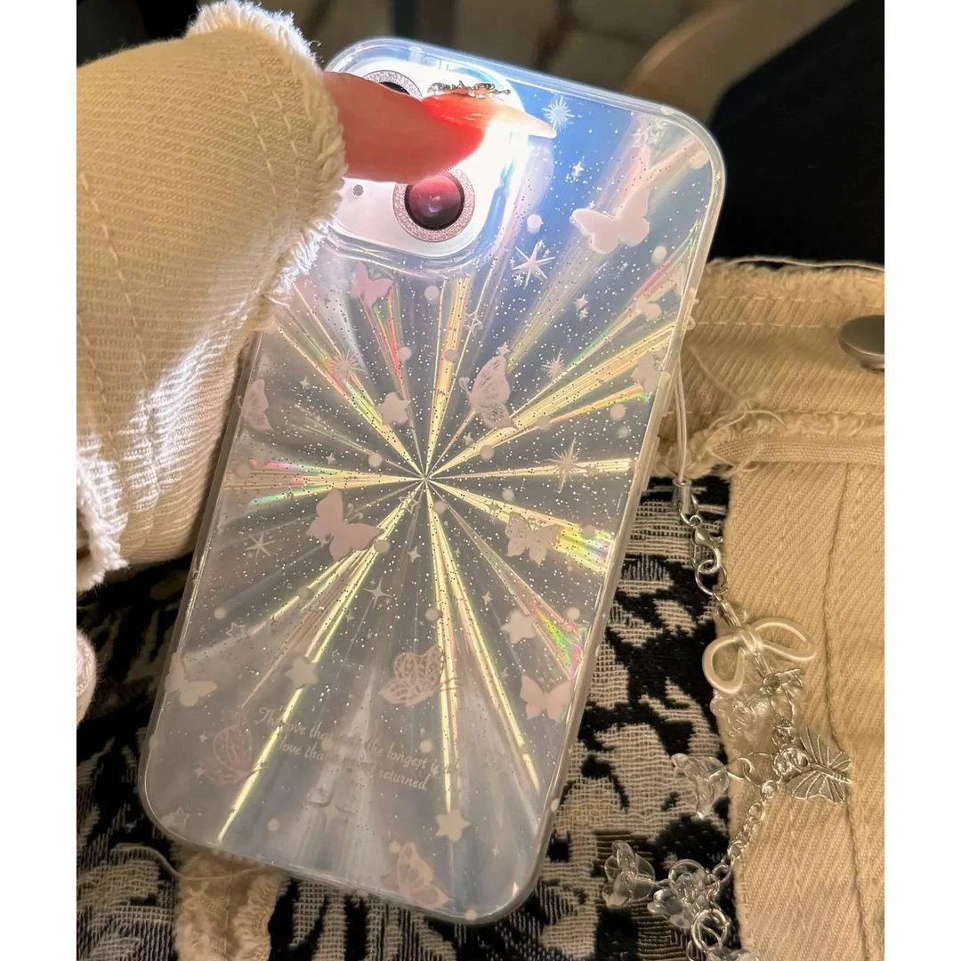 欧克里里仙气蝴蝶极光细闪iPhone15/14promax手机壳苹果13/12/11