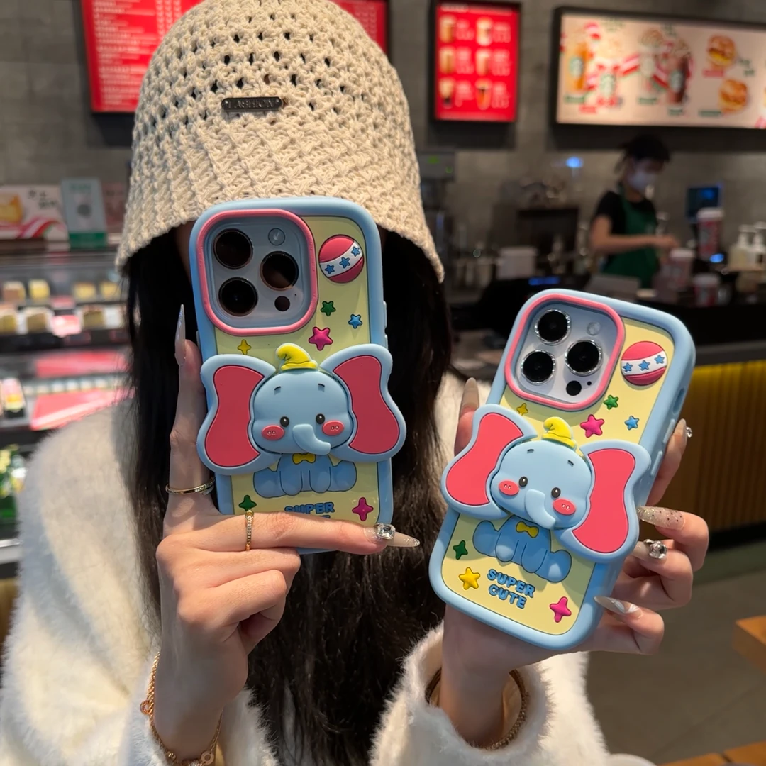 欧克里里小飞象适用苹果16promax手机壳15/14立体硅胶13/12软壳11