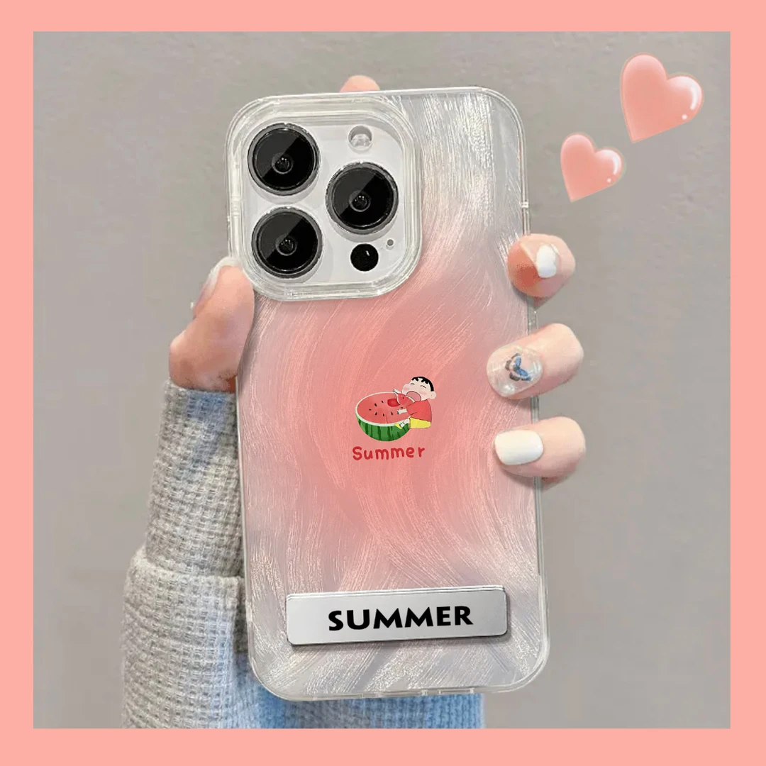 欧克里里吃西瓜小新支架羽纱壳适用苹果15手机壳华为vivo小米oppo