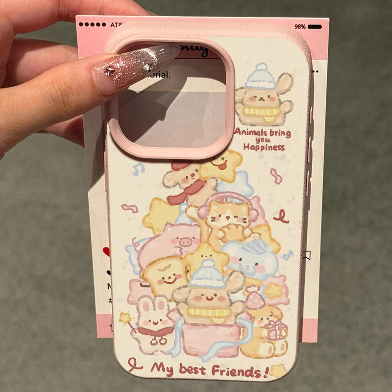 欧克里里圣诞动物堆堆适用苹果16手机壳15plus荔枝纹14/13/12/11