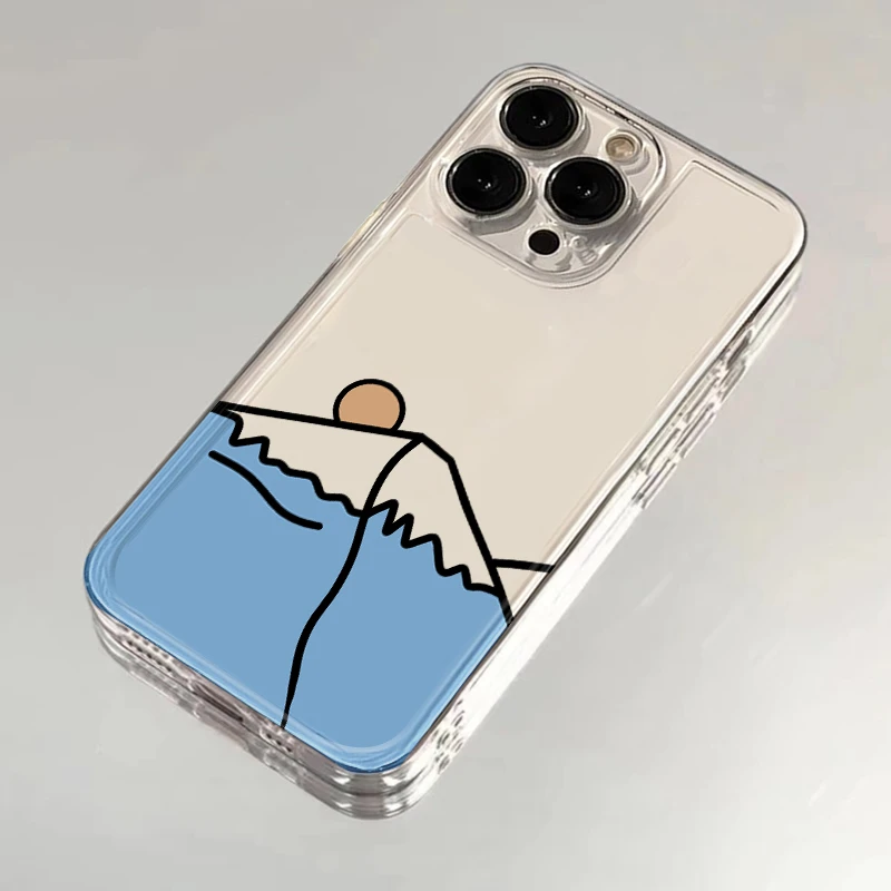 欧克里里线条雪山日落适用iPhone15手机壳苹果16promax华为vivo小
