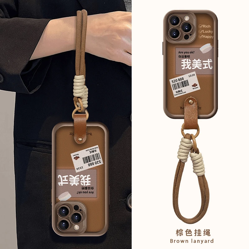 欧克里里美式咖啡标签适用苹果16手机壳华为p70vivo挂绳oppo小米
