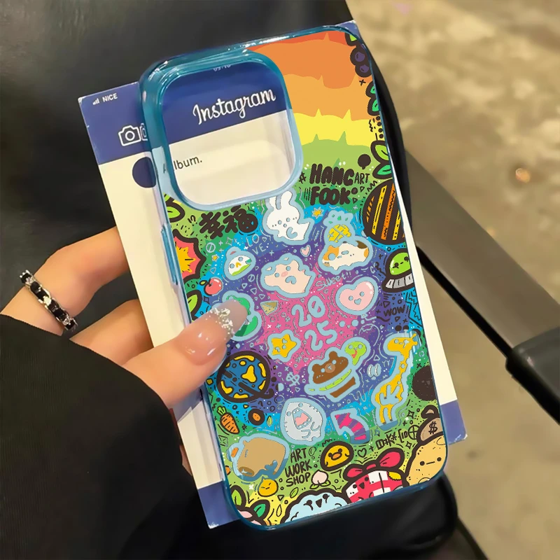 欧克里里彩虹卡通动物透蓝苹果15/16适用iPhone14手机壳13/12/11
