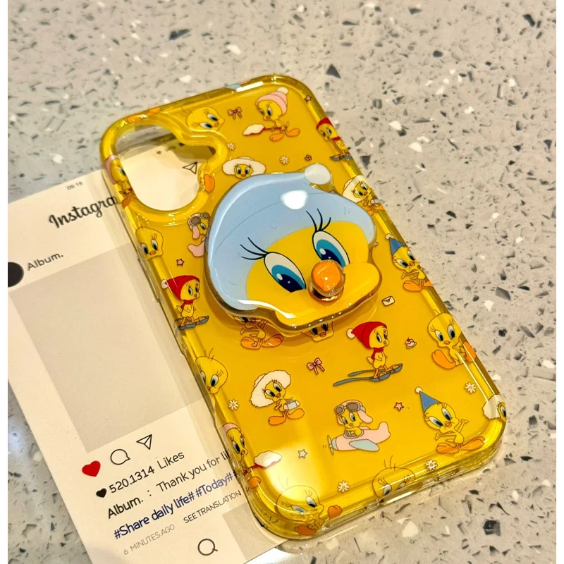 欧克里里可爱姜黄鸭鸭适用苹果16转动鼻子支架手机壳华为vivo小米