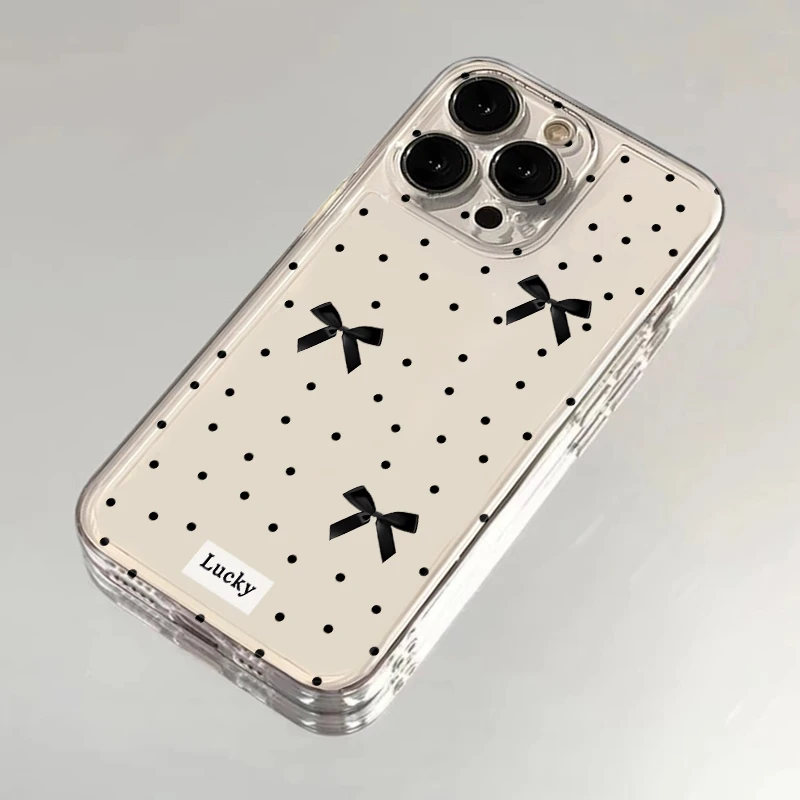 欧克里里黑色波点蝴蝶结太空壳适用苹果16手机壳华为vivo小米14op