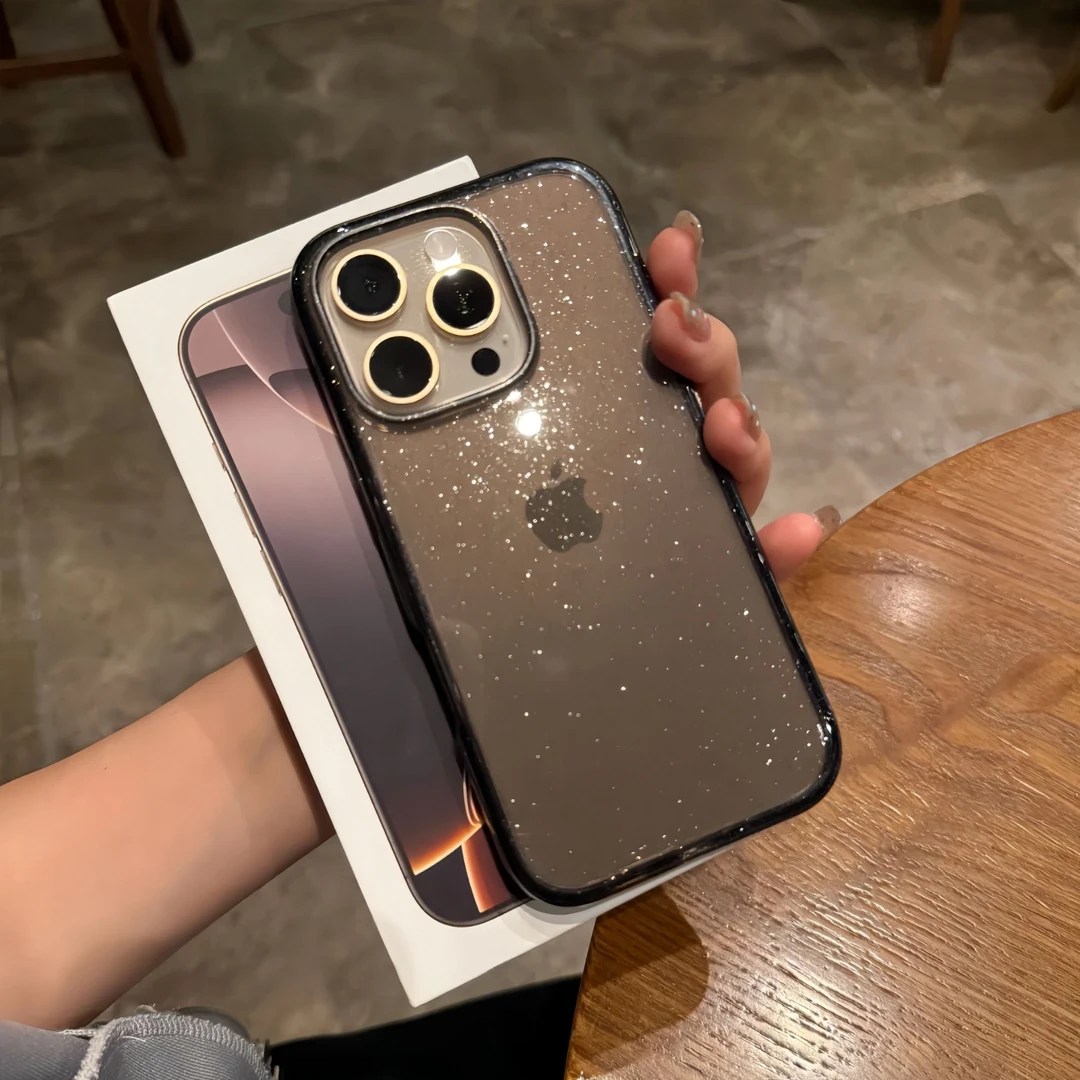欧克里里简约透黑细闪适用苹果15/16手机壳iphone11/12/13软壳14