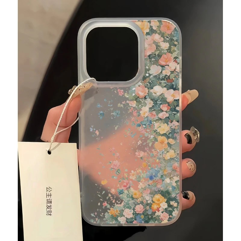 欧克里里INS风鲜花磨砂白适用苹果15手机壳iPhone13/14promax亲肤
