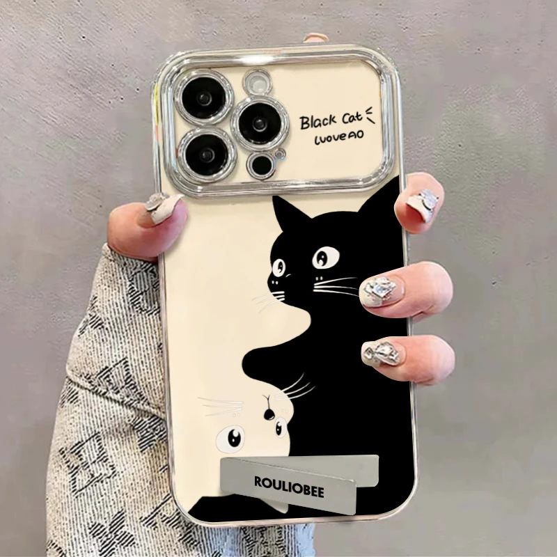 欧克里里可爱倒影猫咪支架华为vivo小米oppo电镀iPhone15手机壳