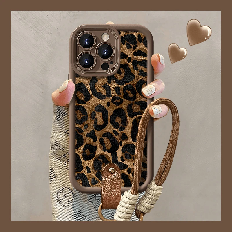 欧克里里豹纹手提绳适用苹果15/16华为手机壳vivo女oppo小米手机