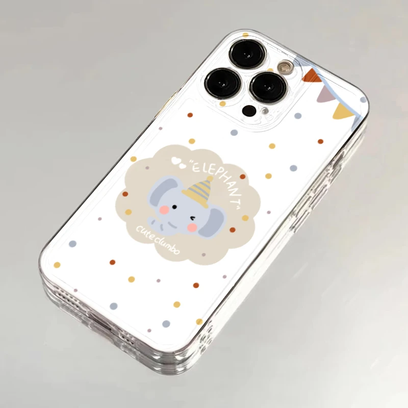 波点小象透明适用苹果vivo小米oppo华为iPhone14/15手机壳太空壳