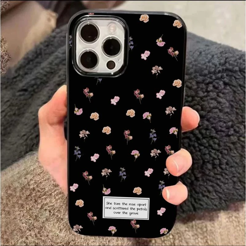 英文干花适用苹果15趣味手机壳iphone13/14promax大孔亮面12/11套