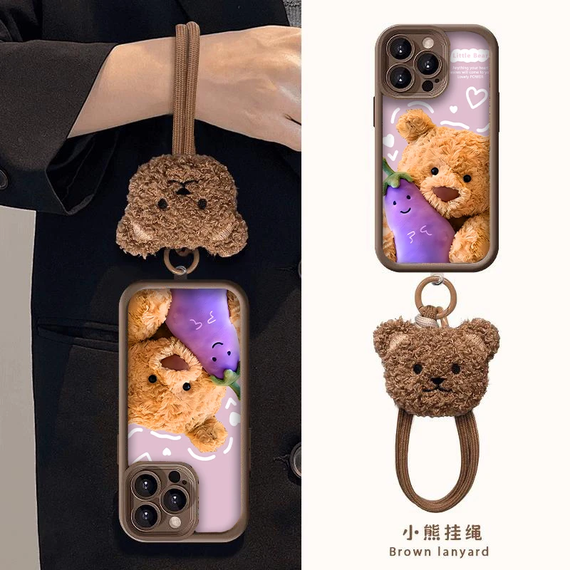 欧克里里巴塞罗熊茄子适用苹果16/15/14苹手机壳华为P70手绳小米v