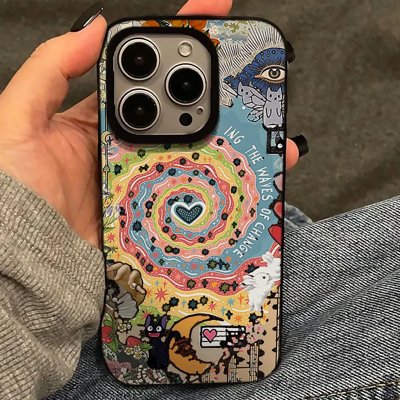 欧克里里抽象漩涡爱亮黑大孔适用苹果15/16手机壳14/13果冻壳12/1