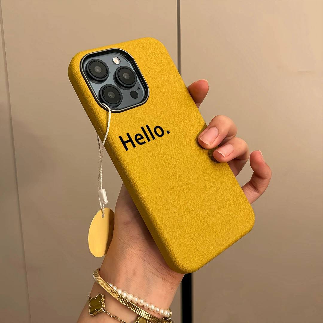 欧克里里hello字母适用苹果16手机壳iphone15/14皮纹金属框13/12/