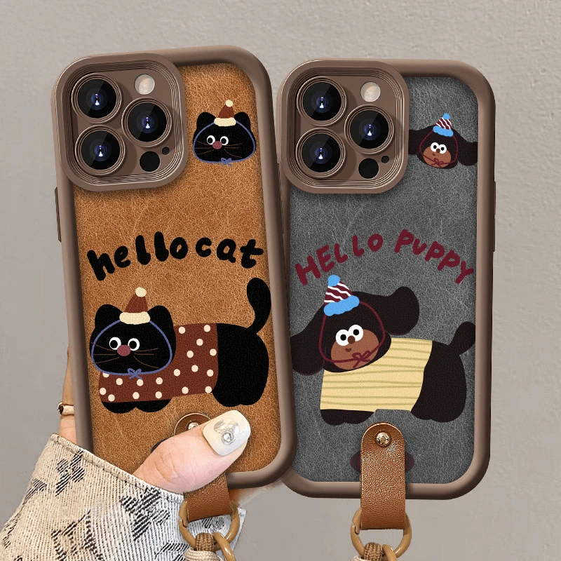 欧克里里波点喵喵狗狗适用苹果16挂绳手机壳华为p70vivo小米oppo