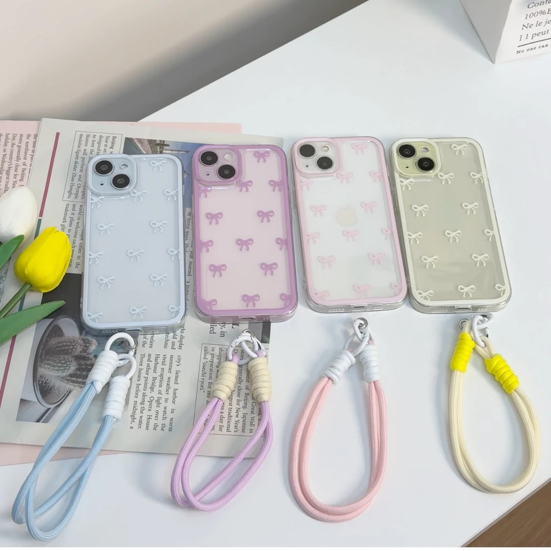 欧克里里夏日清晰蝴蝶结撞色短绳iphone15华为vivo小米oppo太空壳