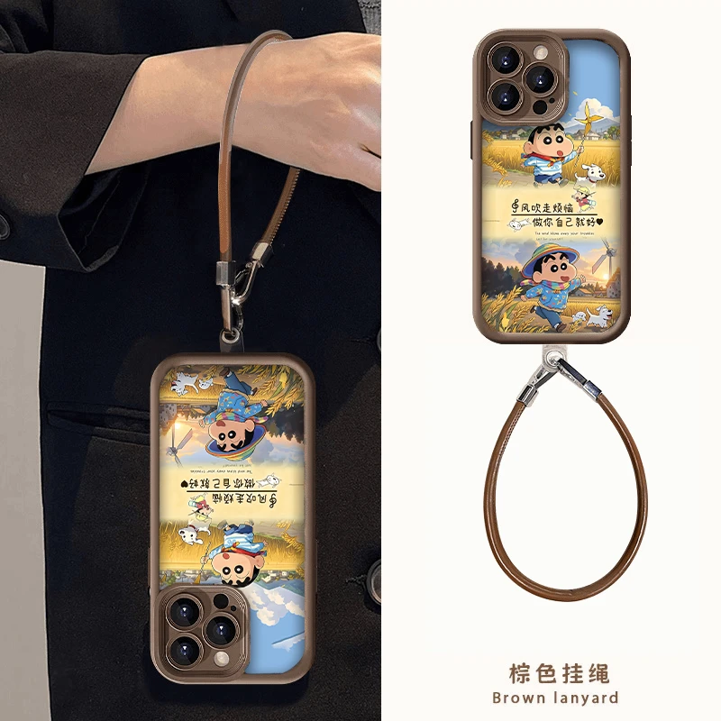 欧克里里风吹走烦恼小新挂绳适用手机壳苹果16华为vivo小米14oppo