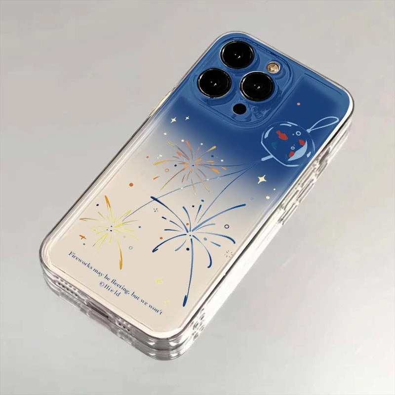 欧克里里蓝色渐变烟花太空壳适用苹果16手机壳华为vivo小米14oppo