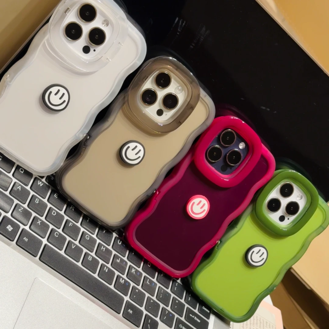 欧克里里双支架功能适用苹果14iPhone15可爱小众13/12笑脸手机壳