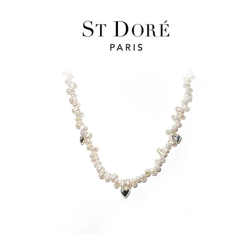 非金属仿珍珠项链 联名款小虎牙交错爱心项链