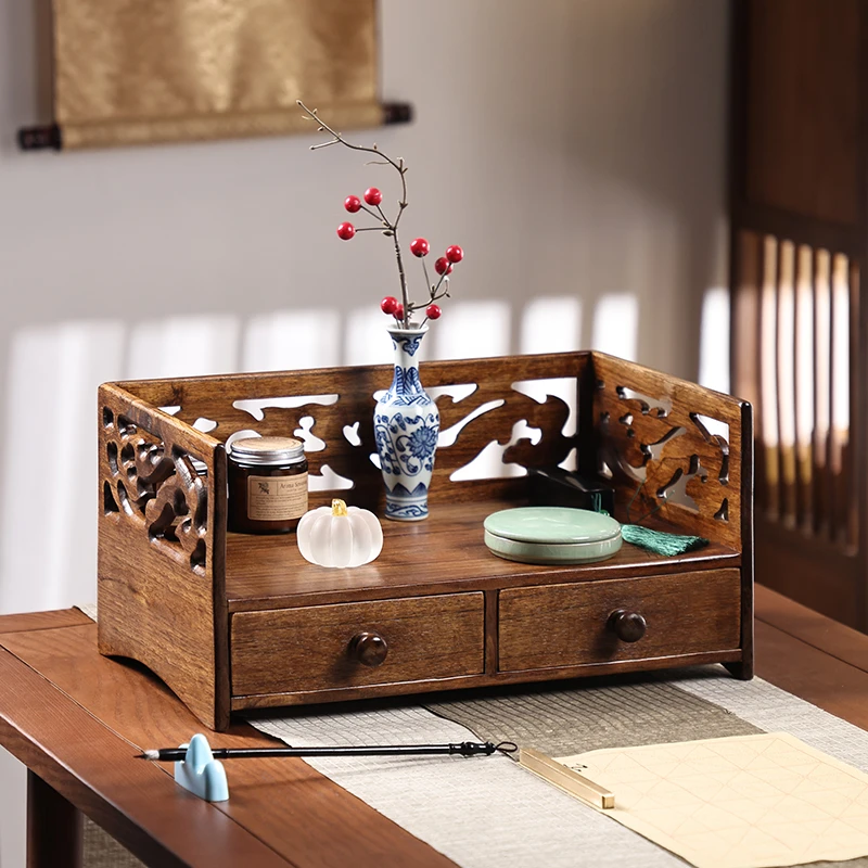 异丽实木茶杯置物架桌上中式茶具收纳架茶台茶盘收纳盒都承盘茶盒