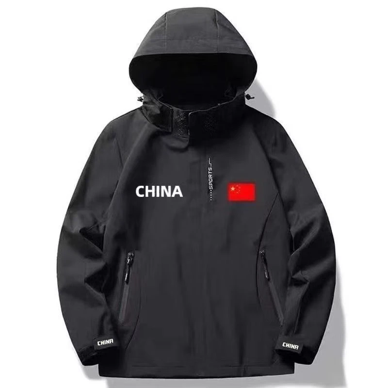 国潮爆款冲锋衣三合一加绒加厚可拆卸内胆户外运动国旗登山训练服