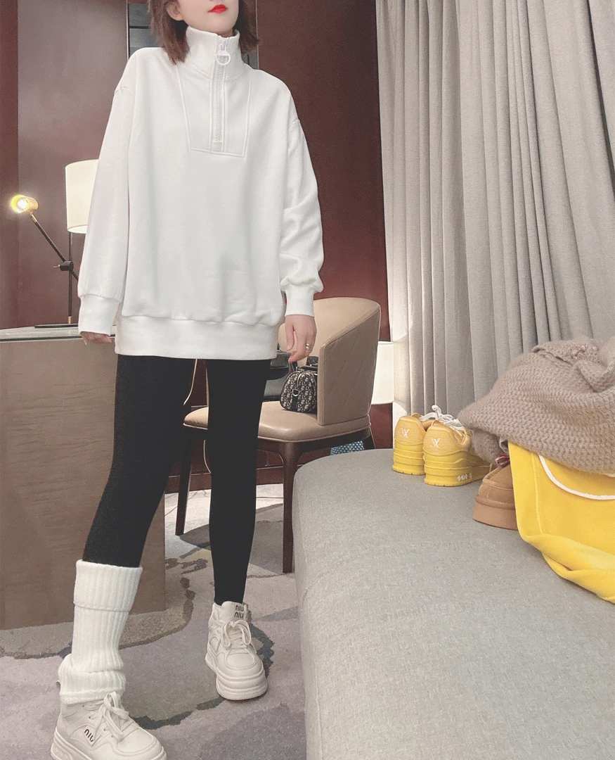 雪姐服饰「高领半拉链卫衣」大版加绒百搭立领卫衣宽松休闲长袖