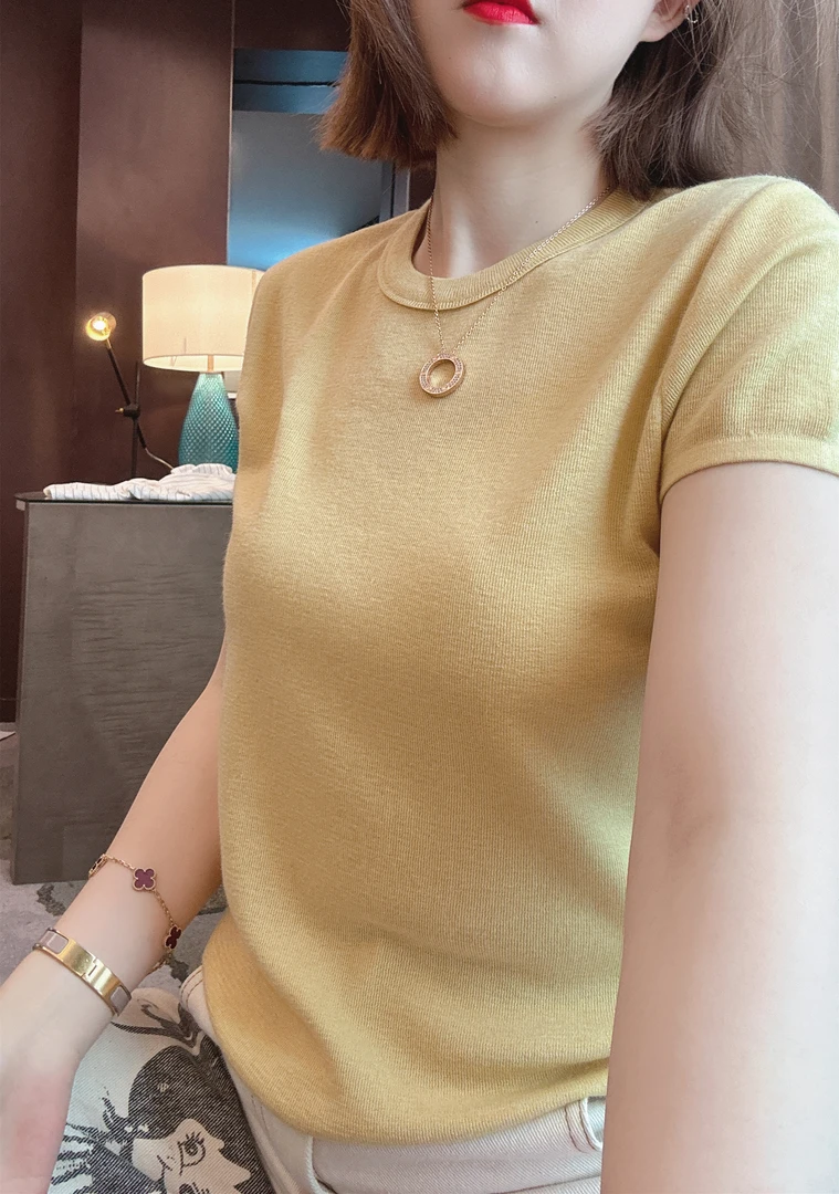 雪姐服饰「小鱼短袖」夏季时尚百搭针织圆领短袖修身显瘦气质半袖