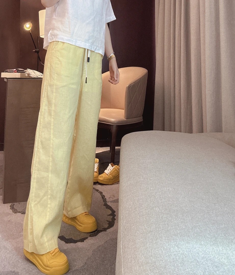 雪姐服饰「纯亚麻长裤」新款纯色亚麻显瘦直筒裤宽松百搭时尚休闲裤