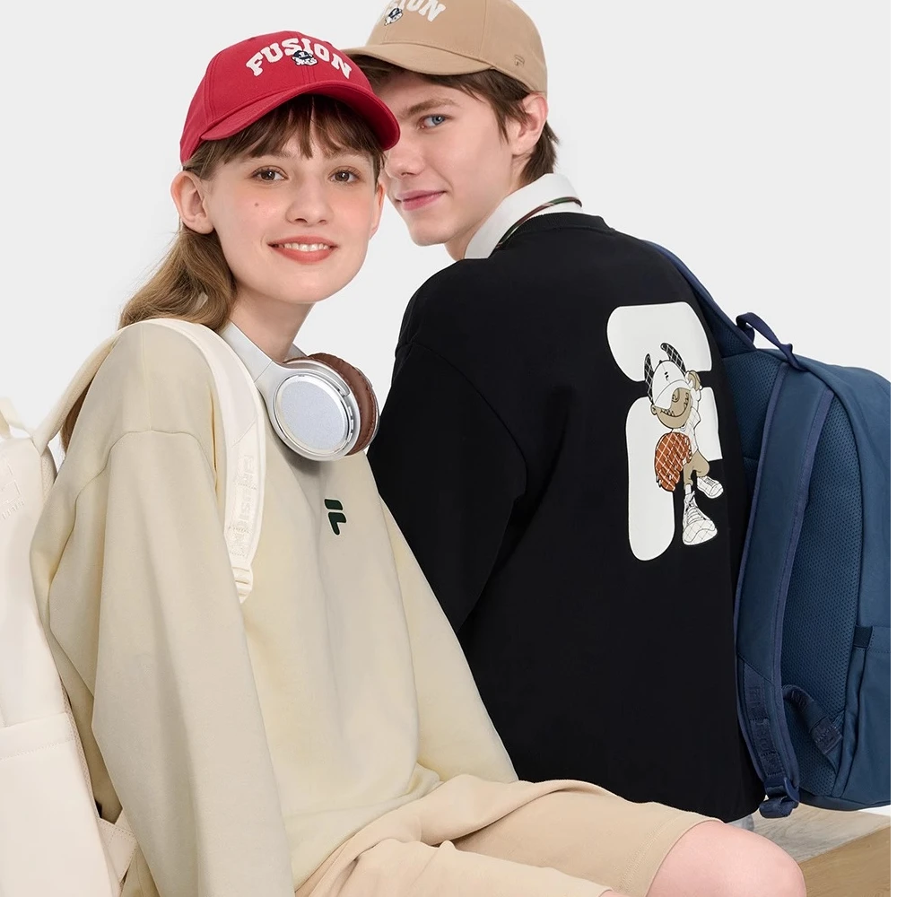 加绒款/FUSION斐乐潮牌男女情侣款套头卫衣24冬新款宽松针织上衣