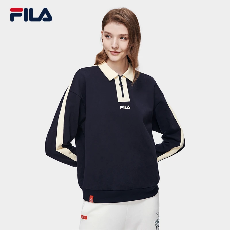 FILA斐乐简约百搭亲肤休闲polo领针织长袖宽松套头衫 F11W319209F