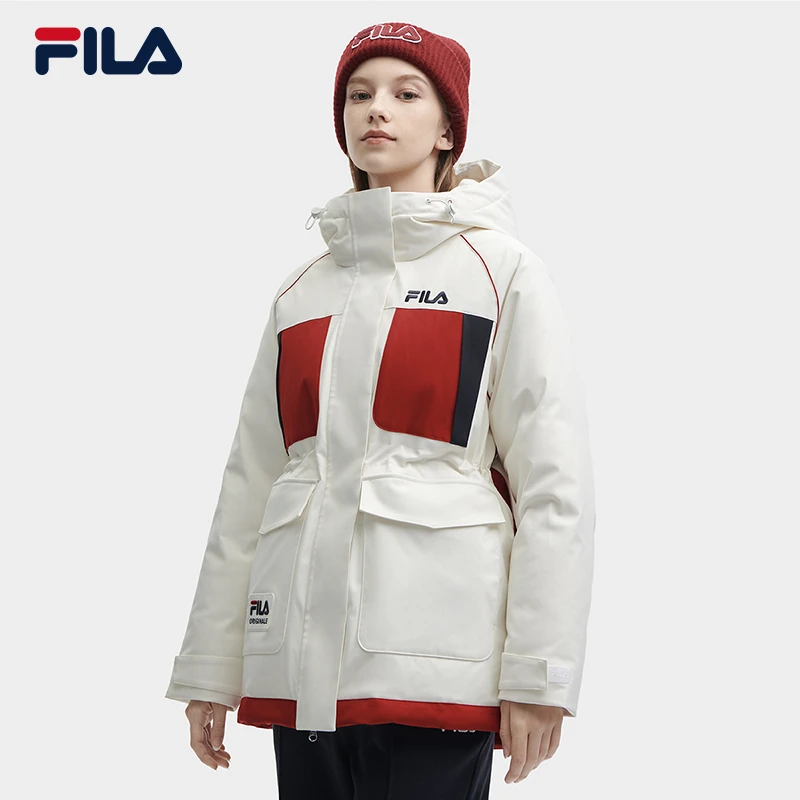 FILA/斐乐冬 女款爆款【中长款暖绒】休闲连帽羽绒服F11W349905