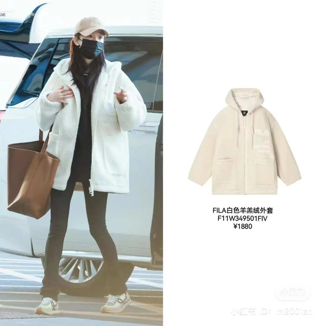 【杨幂同款】斐乐宽松加绒加厚冬季仿羊羔绒保暖外套ins-F11W349501