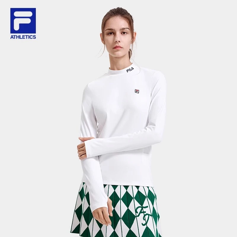 FILA/斐乐女子长袖T2023秋季修身简约网球运动针织上衣A11W313201