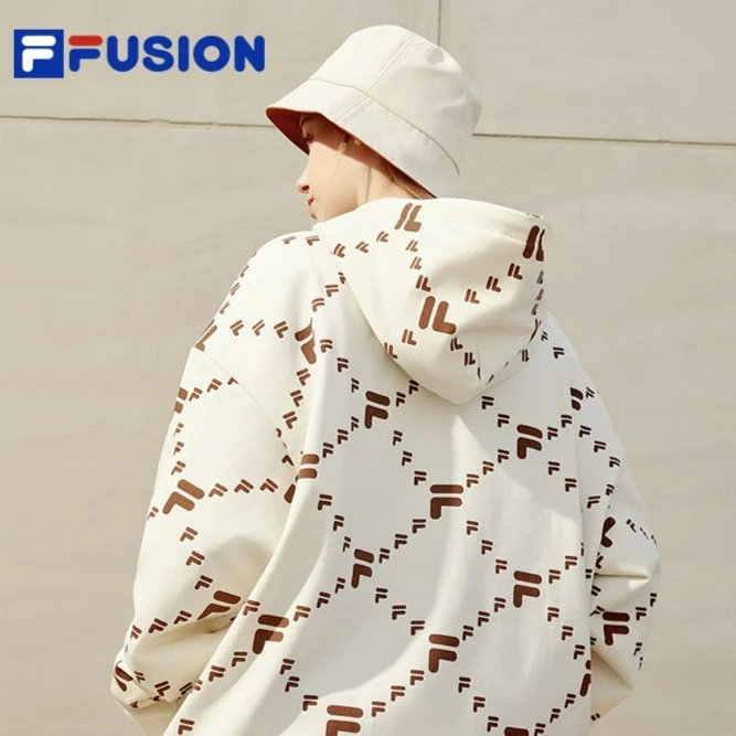 【老花满印卫衣】斐乐百搭情侣款连帽卫衣印花时尚套头T11U216205